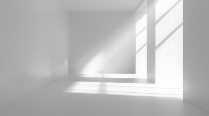 Empty white room with sunlight. Abstract studio background for product presentation 3d room with copy space