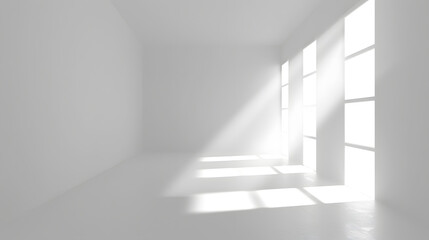 Empty white room with sunlight. Abstract studio background for product presentation 3d room with...