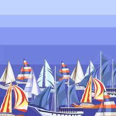 Sailing yachts and ships against the background of the sea. Banner, splash screen for your design.