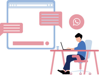 Boy chatting online on laptop.