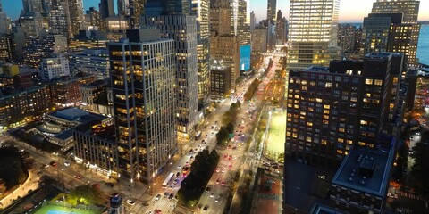 New York City Manhattan at sunrise. New York at Night. NYC Night aerial view of New York. NYC New...