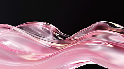 Pastel pink Abstract fluid glass curved wave in black background 3d render