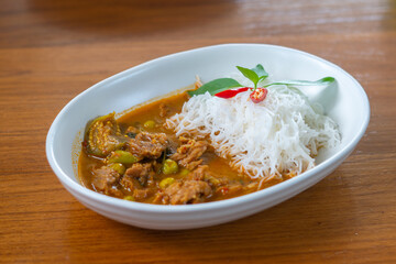 Khanom Jeen Red Curry Local Thai food is a little spicy