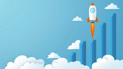 Rocket Launching from a Bar Chart into the Sky, Symbolizing Growth and Success