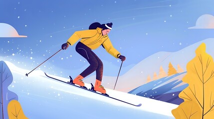 Thrilling day of skiing with a happy and stylish female skier