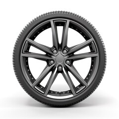 Obraz premium Sports car mag wheel dark silver metallic side view on a white background.