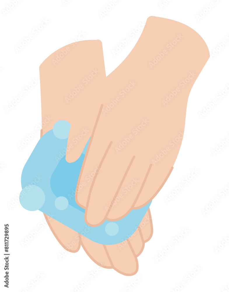 Wall mural Hands washing with soap in flat design. Hygiene cleansing for ill prevention. Vector illustration isolated.