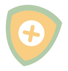 Shield protecting with cross in flat design. Disease prevention and immune. Vector illustration isolated.