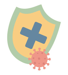 Shield protecting from virus in flat design. Disease prevention and immune. Vector illustration isolated.