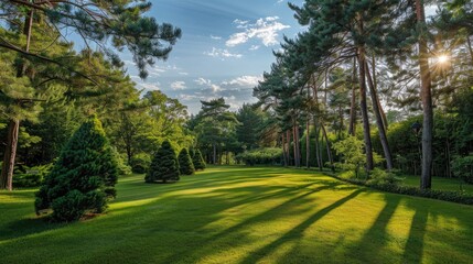 Garden with effectively maintained pine trees