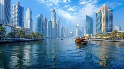 Obraz premium Aerial view of Surfers Paradise Modern buildings of Dubai Marina bay with bridge day view, UAE