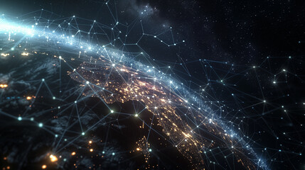 Global Network with Light Connections over Earth, Concept of Worldwide Connectivity