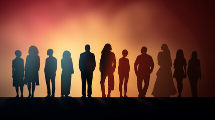 Diverse Multicultural Community: Silhouette Profiles of People of Various Ages, Cultures, and Ethnicities, Promoting Racial Equality in a Harmonious Society
