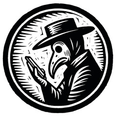 EGADS! Linocut Plague Doctor Doomscrolling Breaking News Public Health Alert,Bird Flu, Swine Flu, COVID-19, SARS-CoV-2, SARS, Zika, HIV, Hepatitis, Ebola, Monkeypox, MPOX, On Plague Planet