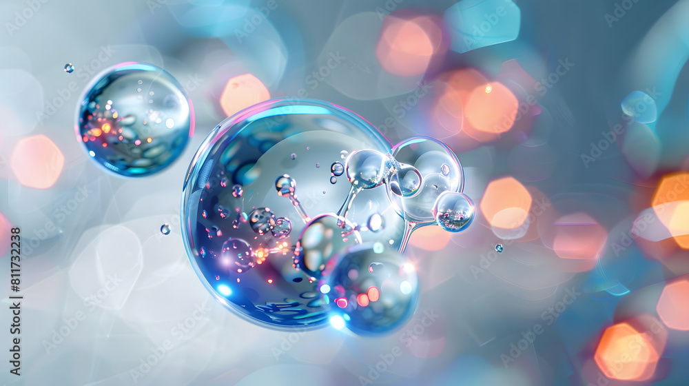 Poster Molecule inside Liquid Bubble, 3d illustration.