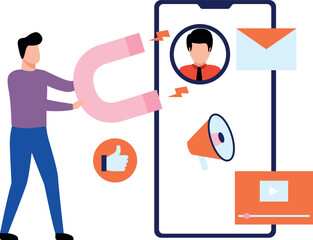 The boy is attracting customers.