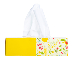Yellow pack box of wipes paper tissue on white background isolation