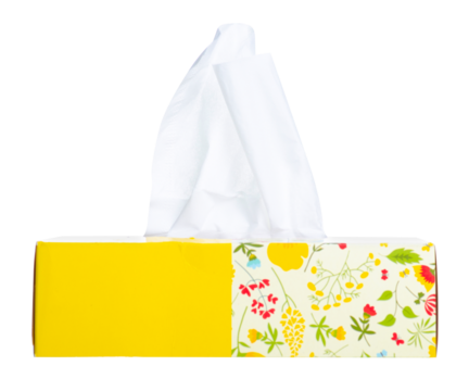Yellow pack box of wipes paper tissue on white background isolation