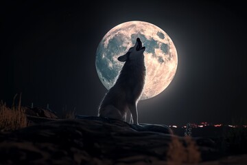 Wolf Silhouetted by Moonlight in Ethereal Night