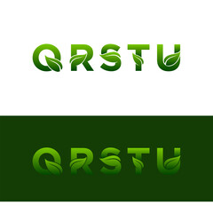 Q R S T U Leaf nature font style vector design elements