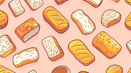Illustration of a retro-style bread pattern. Homemade bread. Flour products. Dough products