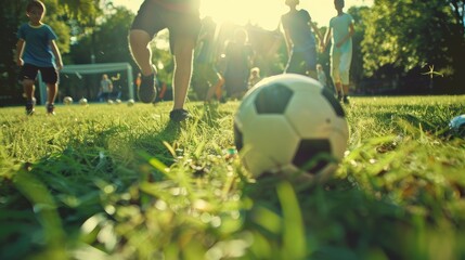 Joyous Youth: Children Engaged in Spirited Soccer Match