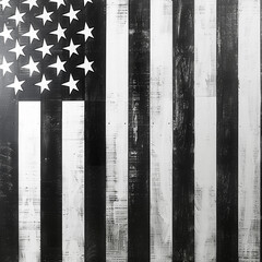 American flag in black and white on sleek wood, providing a modernist Memorial Day tribute.