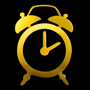 recommend clip art: 目覚まし時計のシルエットのゴールド素材アイコンイラスト　黒背景の切り抜き 