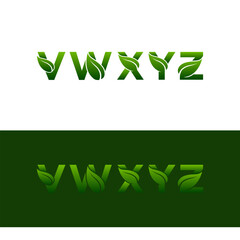 V W X Y Z Leaf nature font style vector design elements