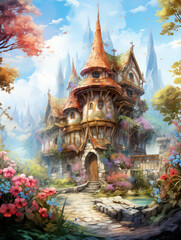 Cabin in the Wood, Cartoon Illustration, Generative AI