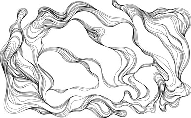 Abstract wavy, waving, billowy, squiggly and squiggly lines hair. Curly smoke  hand drawn illustration.