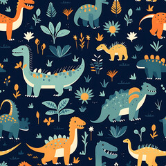 Naklejka premium Kids drawing dinosaurs digital art seamless pattern, the design for apply a variety of graphic works