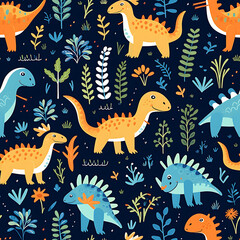 Kids drawing dinosaurs digital art seamless pattern, the design for apply a variety of graphic works