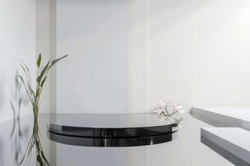 Podium or showcase for a product. mirror podium for product presentation on a white background