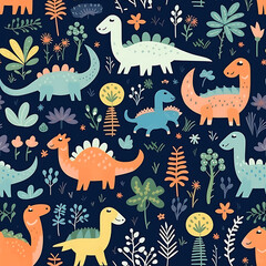 Kids drawing dinosaurs digital art seamless pattern, the design for apply a variety of graphic works