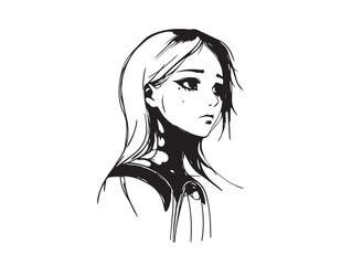 A drawing of a sad girl with long hair portrait of a girl