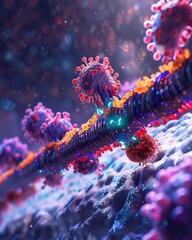 Obraz premium A digital animation showing the mechanism of Quartet Nanocage binding with various pathogens