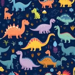 Kids drawing dinosaurs digital art seamless pattern, the design for apply a variety of graphic works