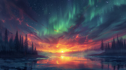 Fototapeta premium Northern Lights Visible in Michigan Due to Severe Solar Storm