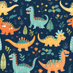 Kids drawing dinosaurs digital art seamless pattern, the design for apply a variety of graphic works