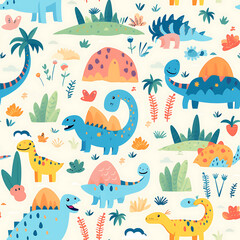 Kids drawing dinosaurs digital art seamless pattern, the design for apply a variety of graphic works