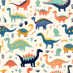 Kids drawing dinosaurs digital art seamless pattern, the design for apply a variety of graphic works