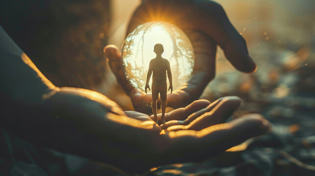 Person holding an inner child, childhood trauma and IFS therapy concept