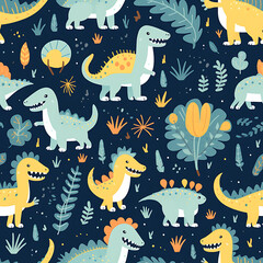 Kids drawing dinosaurs digital art seamless pattern, the design for apply a variety of graphic works