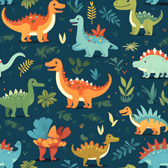 Kids drawing dinosaurs digital art seamless pattern, the design for apply a variety of graphic works