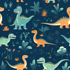 Kids drawing dinosaurs digital art seamless pattern, the design for apply a variety of graphic works