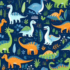 Kids drawing dinosaurs digital art seamless pattern, the design for apply a variety of graphic works