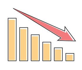 red arrow going down with yellow bars graph trading loss economic recession soft colors