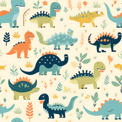 Kids drawing dinosaurs digital art seamless pattern, the design for apply a variety of graphic works