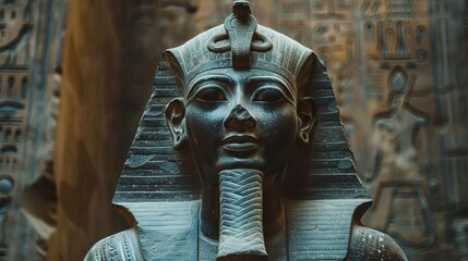 A sculpture of Ramses II, one of ancient Egypts most renowned pharaohs, symbolizing the power and...